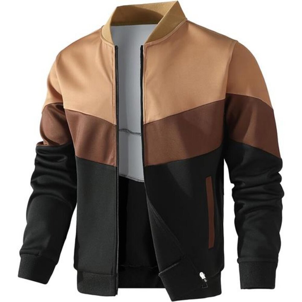 Casual Bomber Jacket Men Color Block Varsity Coat